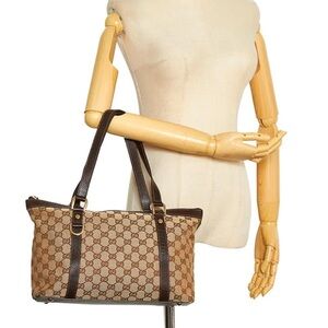 Gucci Abby Tote Brown GG Canvas Top Handle Brown Canvas with Leather Zip Top